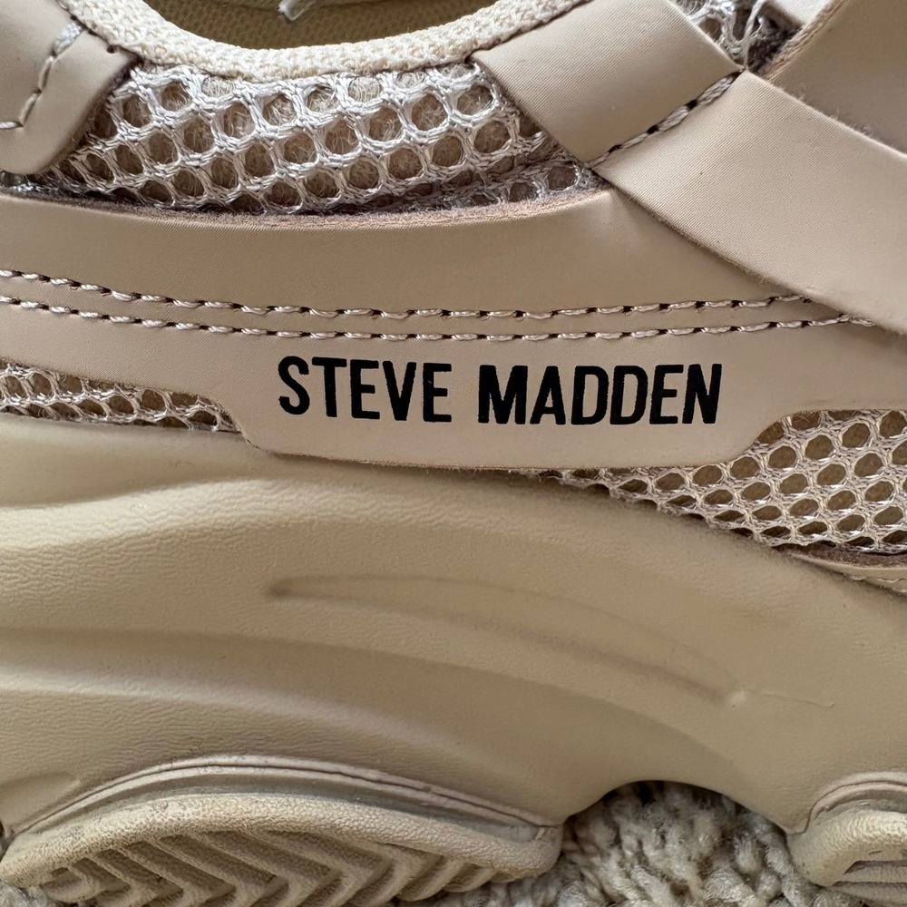 Steve Madden "POSSESSION"‎ Chunky Platform Sneakers Beige Mesh Size 7.5M - Picture 7 of 8